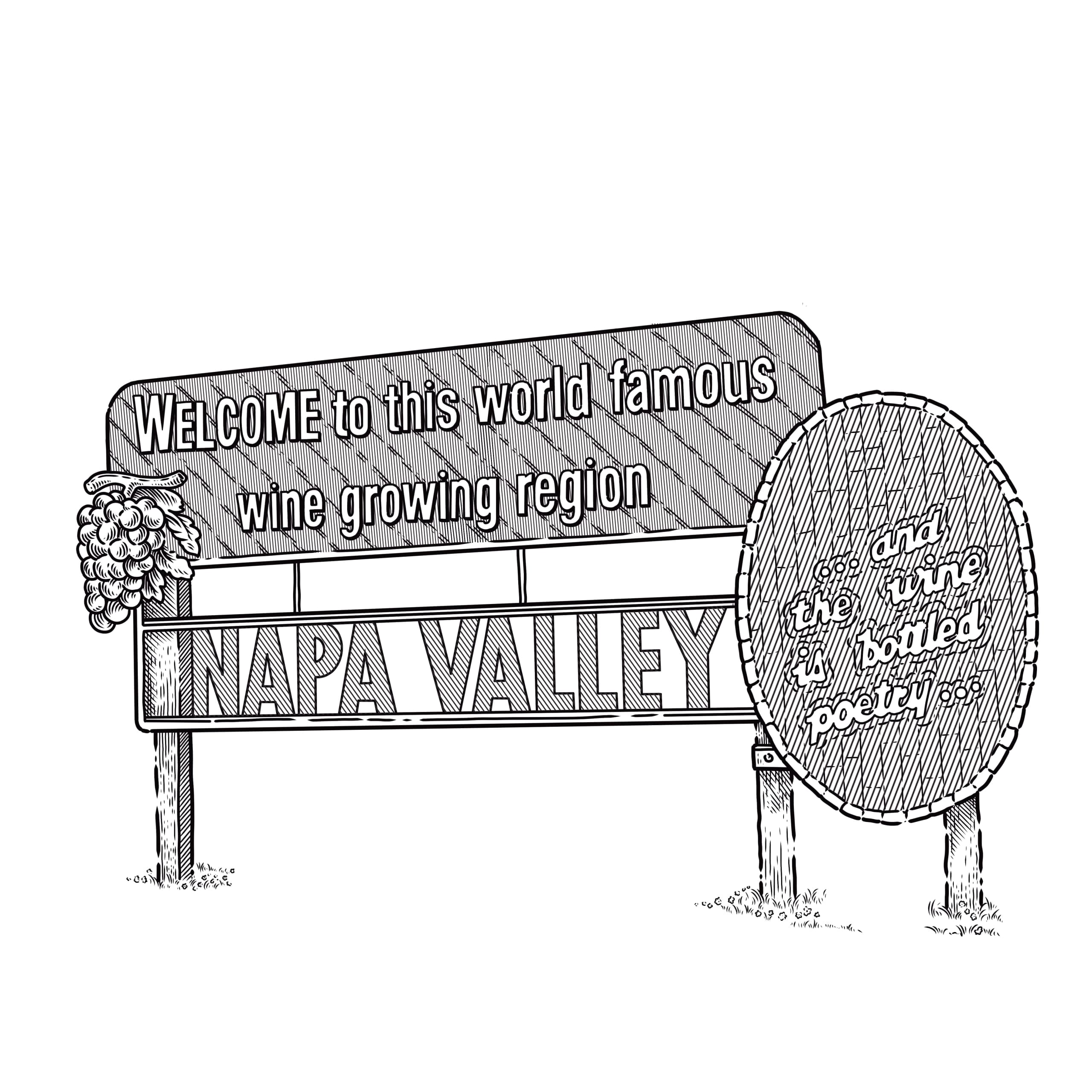 illustrated roadside sign reading Napa Valley