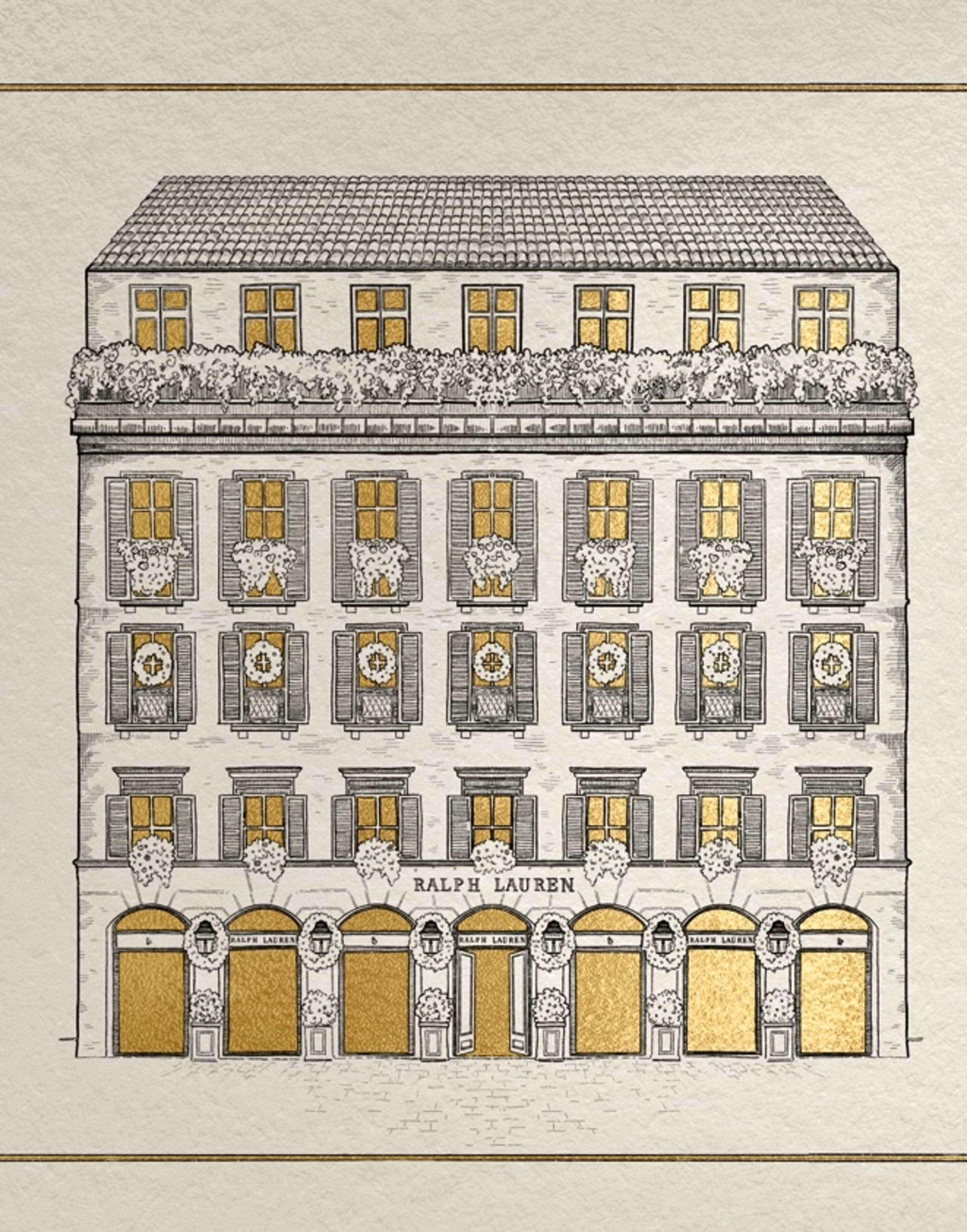 architectural illustration for a Ralph Lauren event invitation