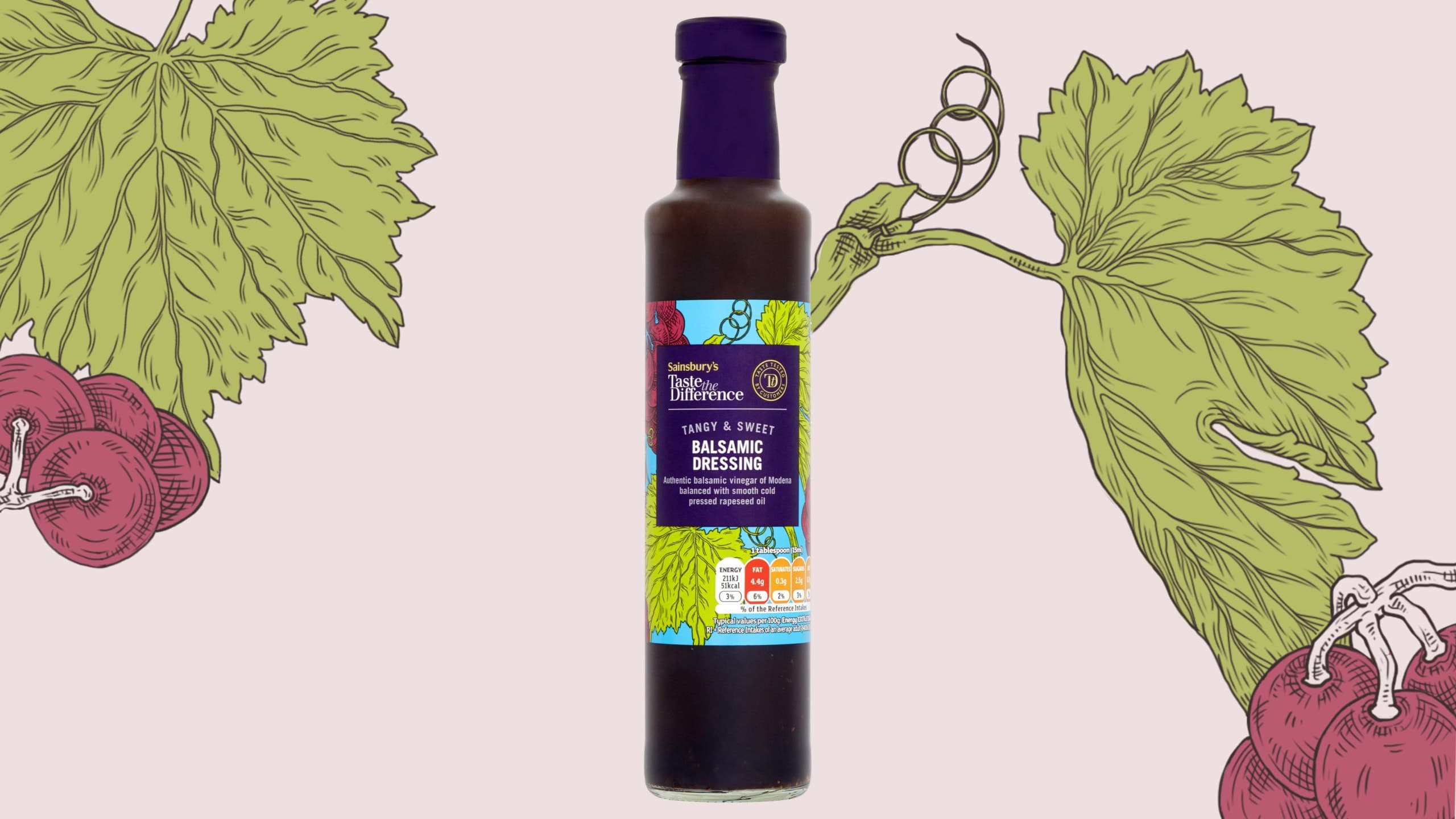 illustrated label for balsamic vinegar with grape cluster