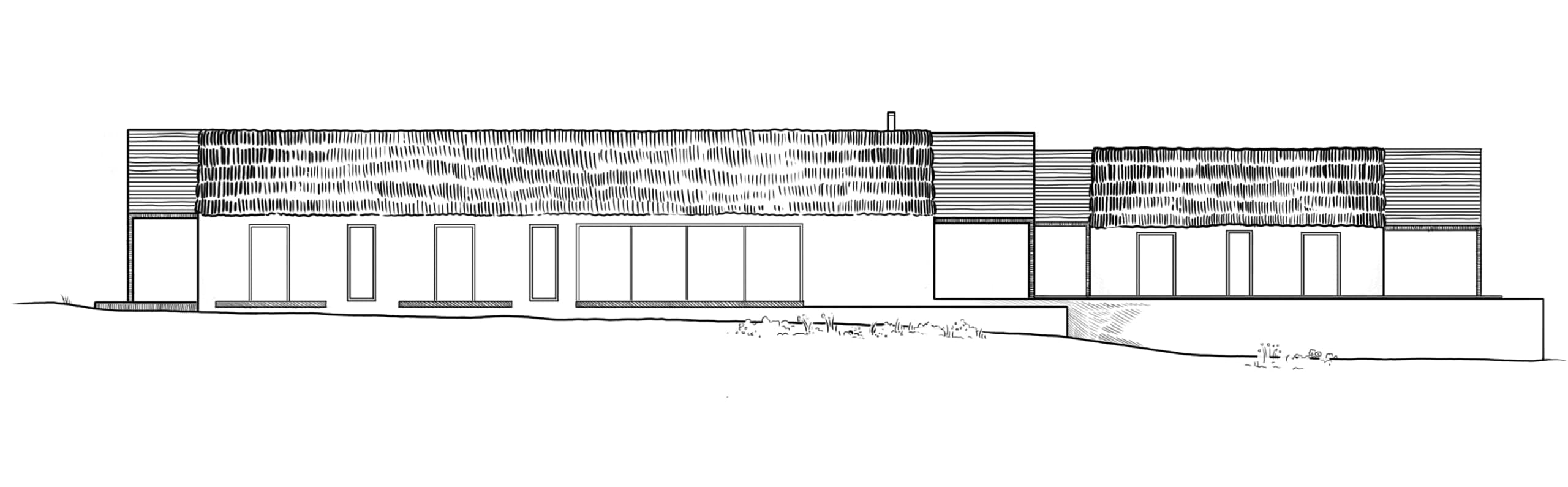 line illustration of an architectural facade, detail view