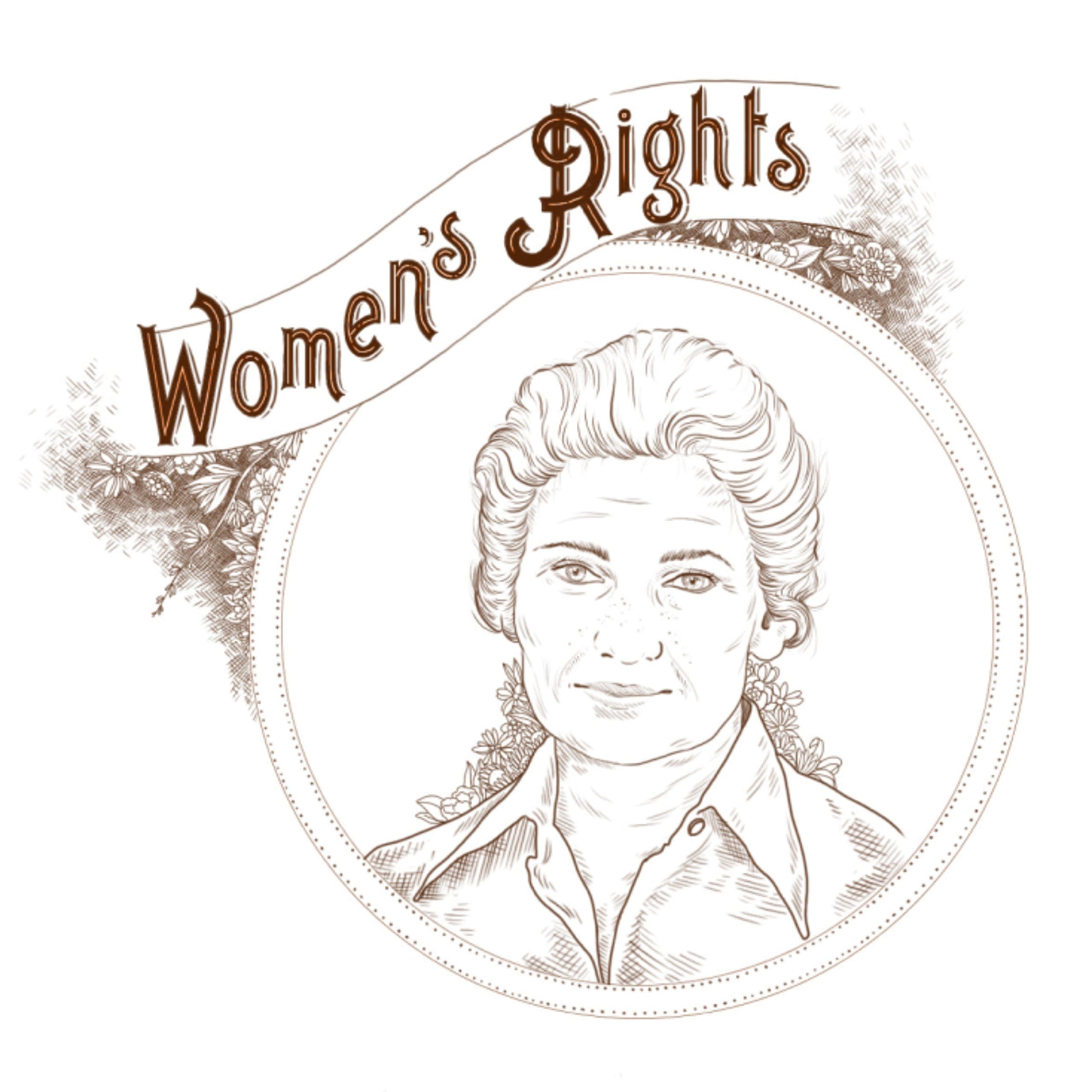 illustrated portrait with women's rights typographic motif